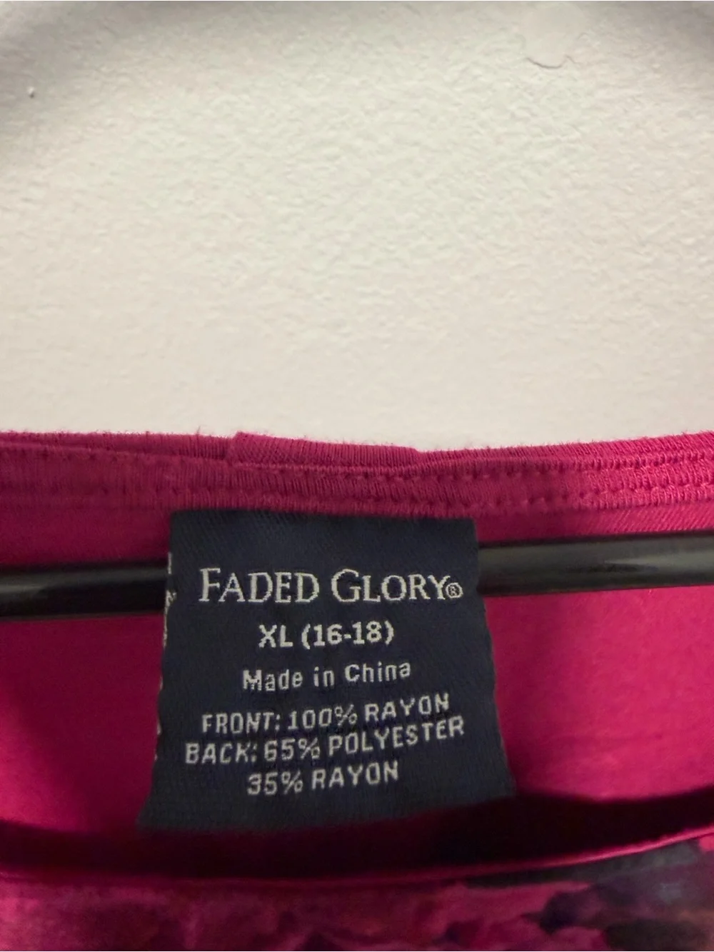 Faded Glory Fuchsia Short-Sleeve Printed Dolman Top
